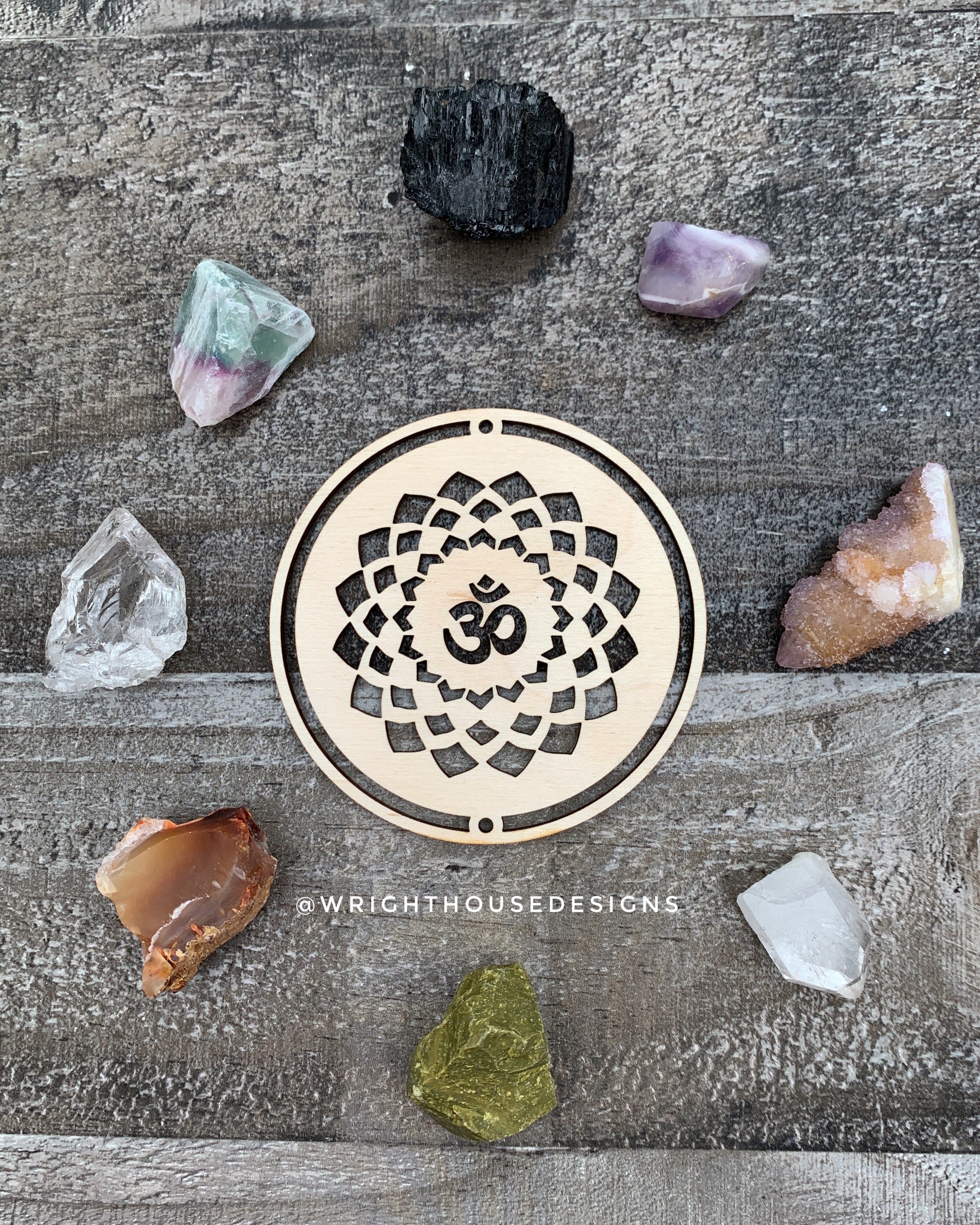 Chakra Symbols - Wood Crystal Grids - Coaster - Coffee and Tea - Meditation Guide