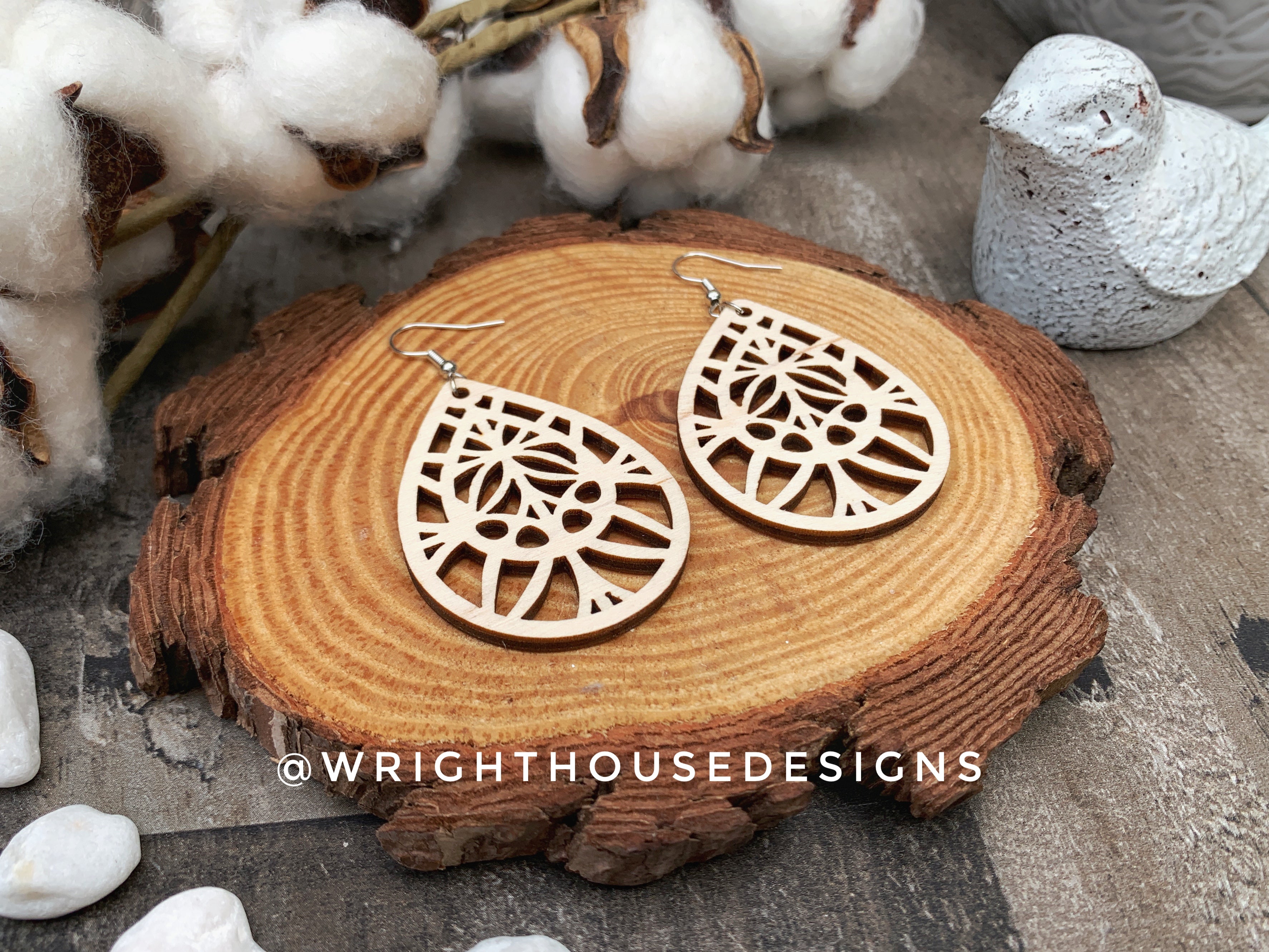 Geometric Teardrop Earrings - Style 6 - Select A Stain - Rustic Birch Wooden Handmade Jewelry