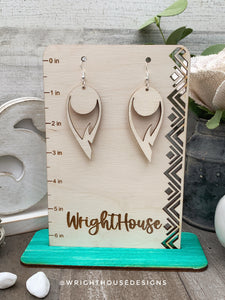 Peacock Feather Dangle Earrings - Style 8 - Rustic Birch Wooden Handmade Jewelry