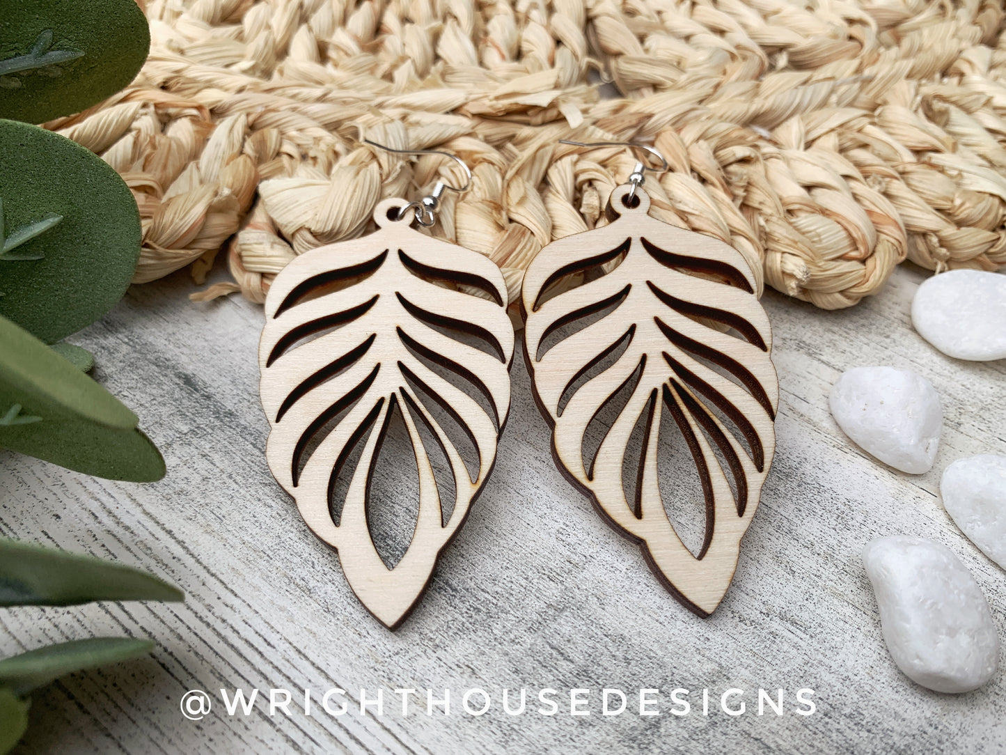 Peacock Feather Dangle Earrings - Style 9 - Rustic Birch Wooden Handmade Jewelry