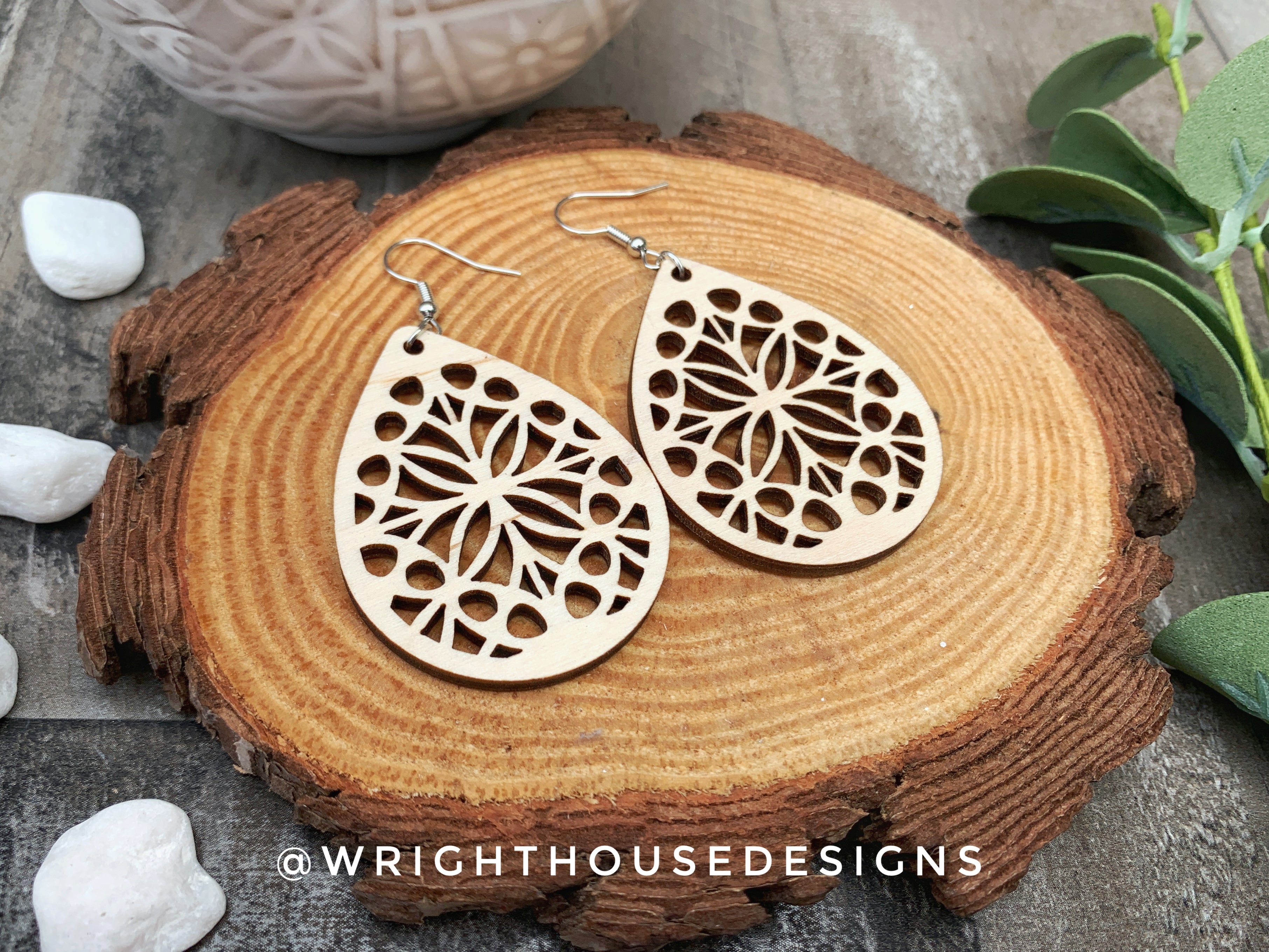 Geometric Teardrop Earrings - Style 3 - Select A Stain - Rustic Birch Wooden Handmade Jewelry