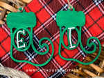 Load image into Gallery viewer, Personalized Elf Stocking - Monogram Name Initial - Wooden Christmas Tree Ornament - Gift Bag Tag - Handmade - Winter Decor - Holiday Gift
