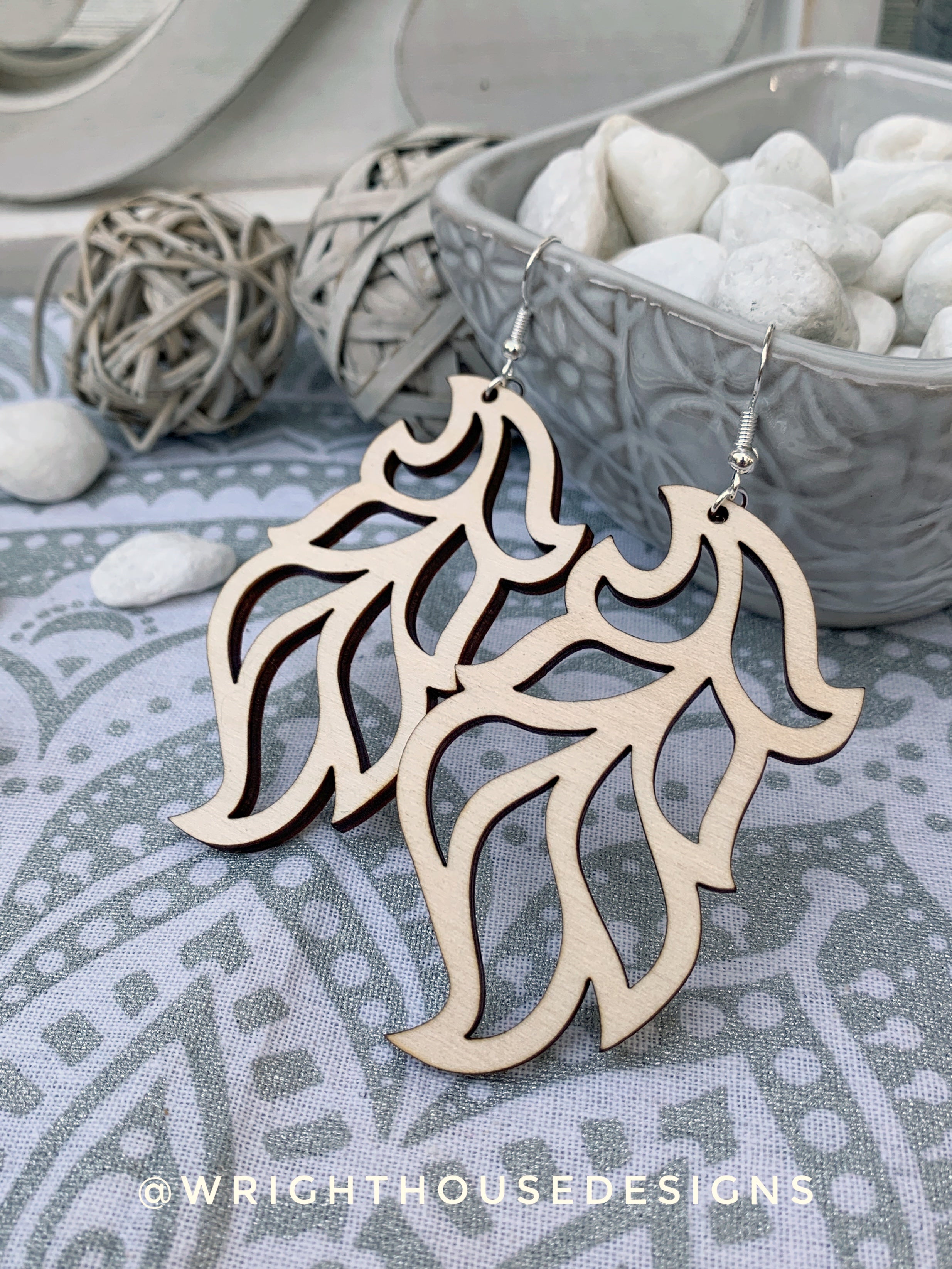 Peacock Feather Dangle Earrings - Style 1 - Rustic Birch Wooden Handmade Jewelry