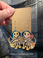 Load image into Gallery viewer, Skeleton Puppy Dogs - Halloween Earrings -Rainbow Iridescent Acrylic Handmade Jewelry
