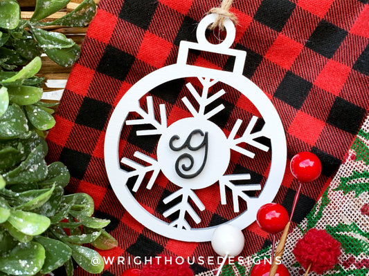 Monogram Wooden Snowflake -  Personalized Christmas Tree Ornament