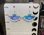Load image into Gallery viewer, Engraved Celestial Bats - Halloween Earrings - Iridescent Acrylic Handmade Jewelry
