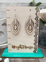 Load image into Gallery viewer, Peacock Feather Dangle Earrings - Style 7 - Rustic Birch Wooden Handmade Jewelry
