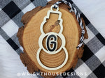 Load image into Gallery viewer, Personalized Snowman - Monogram Name Initial - Wooden Christmas Tree Ornament - Gift Bag Tag - Handmade - Winter Decor - Holiday Gift
