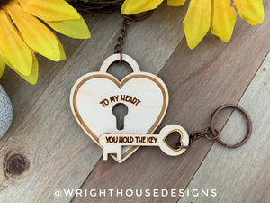 Valentine's Lock & Key Interlocking Wooden Keychain
