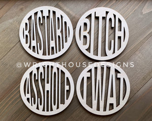 NSFW Married Couple Curse Word - Wooden Coaster Set