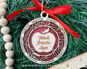 Teacher Inspirational Wooden Christmas Ornament - Back To school - Teacher Appreciation Gift