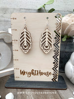 Load image into Gallery viewer, Peacock Feather Dangle Earrings - Style 5 - Rustic Birch Wooden Handmade Jewelry
