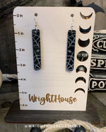 Load image into Gallery viewer, Engraved Spiderwebs - Halloween Earrings - Black Glitter Acrylic Handmade Jewelry
