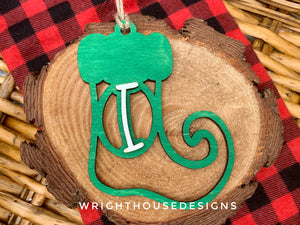 Personalized Elf Stocking - Monogram Name Initial - Wooden Christmas Tree Ornament - Gift Bag Tag - Handmade - Winter Decor - Holiday Gift