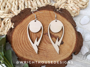 Peacock Feather Dangle Earrings - Style 8 - Rustic Birch Wooden Handmade Jewelry