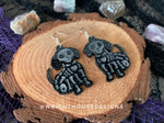 Load image into Gallery viewer, Skeleton Puppy Dogs - Halloween Earrings - Glitter Black Acrylic Handmade Jewelry
