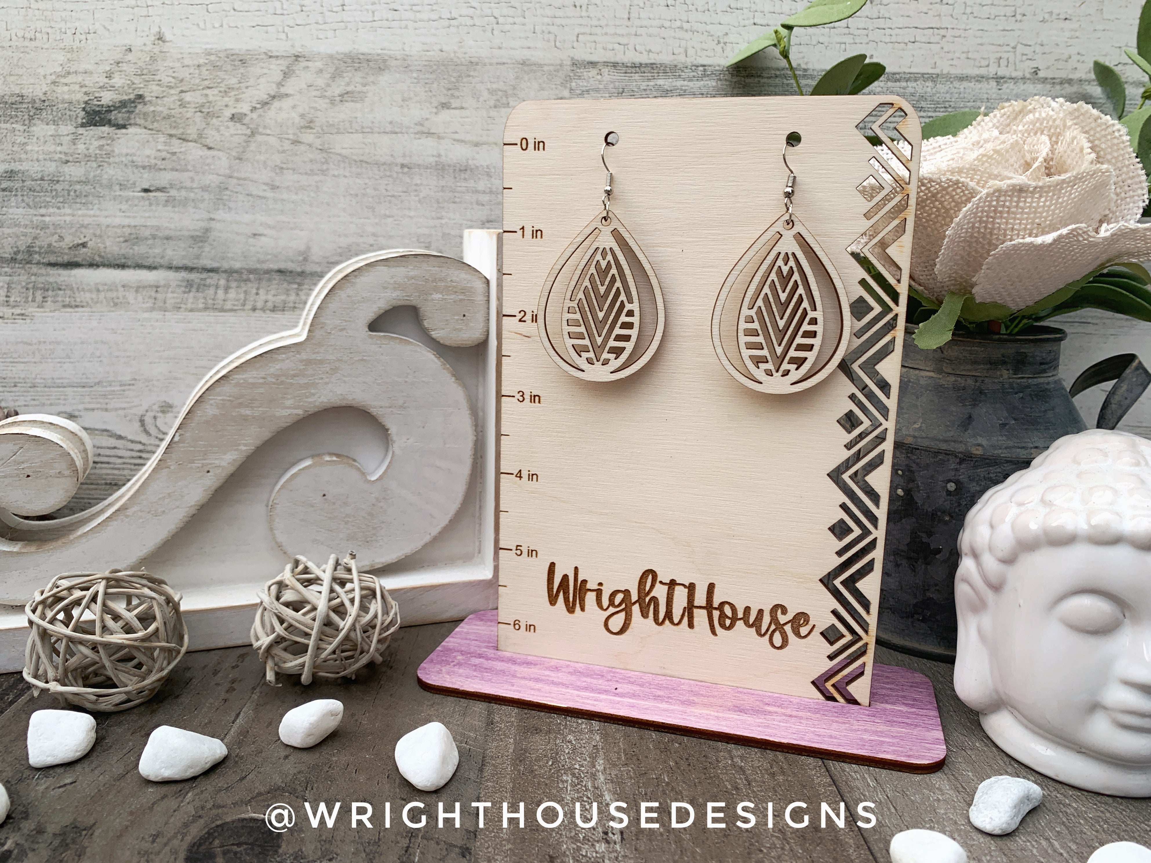 Geometric Teardrop Earrings - Style 5 - Select A Stain - Rustic Birch Wooden Handmade Jewelry