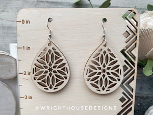 Geometric Teardrop Earrings - Style 10 - Select A Stain - Rustic Birch Wooden Handmade Jewelry