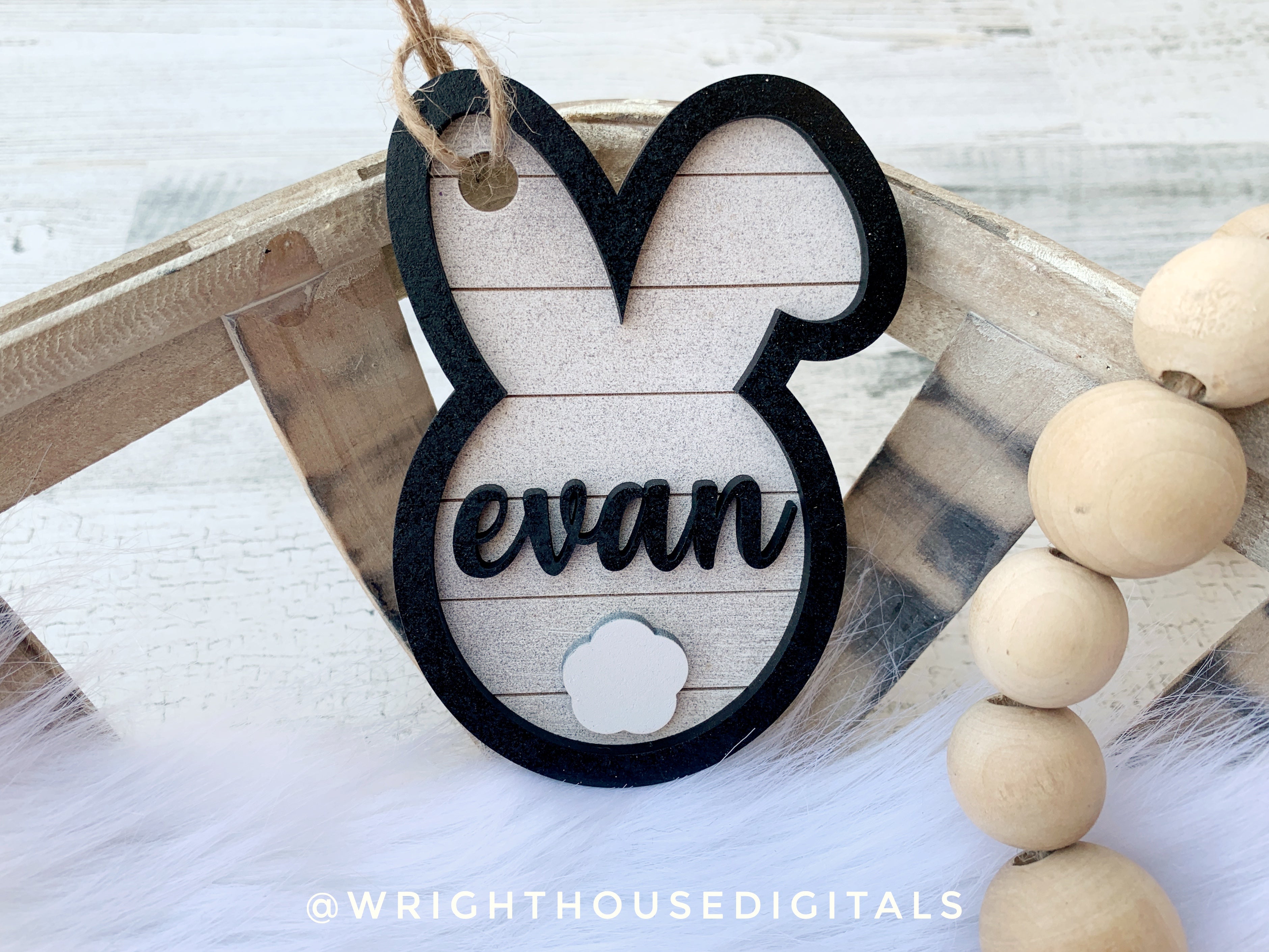 Farmhouse Easter Bunny Basket Tag - Personalized Gift Bag Tag - Custom Wooden Name Tags - Baby Announcements