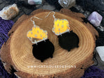 Load image into Gallery viewer, Bubbling Cauldron One - Witchy Halloween Earrings - Engraved Iridescent Acrylic Handmade Jewelry
