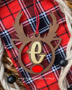 Personalized Reindeer - Monogram Name Initial - Wooden Christmas Tree Ornament - Gift Bag Tag - Handmade - Winter Decor - Holiday Gift