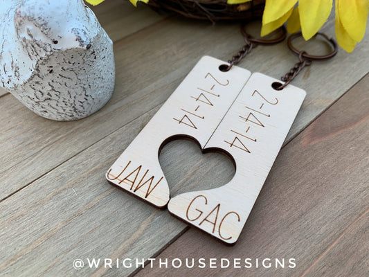 Anniversary His and Hers Initial Interlocking Wooden Personalized Keychain