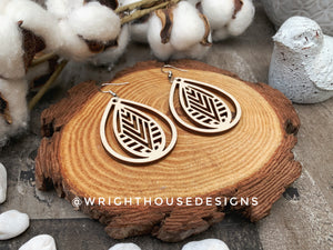 Geometric Teardrop Earrings - Style 5 - Select A Stain - Rustic Birch Wooden Handmade Jewelry