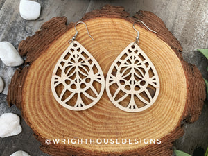 Geometric Teardrop Earrings - Style 6 - Select A Stain - Rustic Birch Wooden Handmade Jewelry