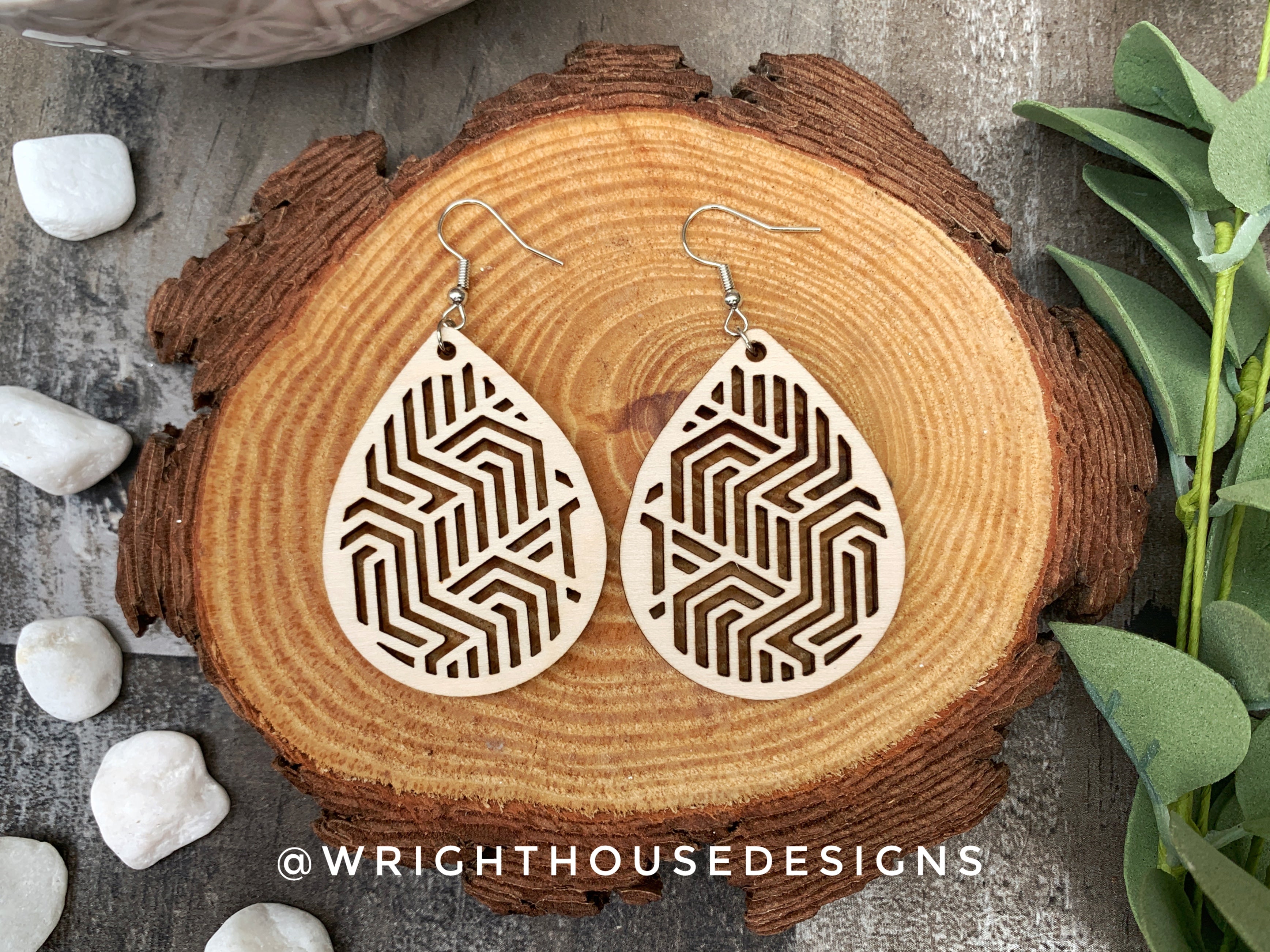 Geometric Teardrop Earrings - Style 1 - Select A Stain - Rustic Birch Wooden Handmade Jewelry