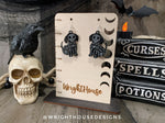 Load image into Gallery viewer, Skeleton Puppy Dogs - Halloween Earrings - Glitter Black Acrylic Handmade Jewelry
