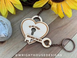 Valentine's Lock & Key Interlocking Wooden Keychain