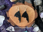 Load image into Gallery viewer, Witchy Glitter Bat Wings - Cut Halloween Earrings - Glitter Black Acrylic Handmade Jewelry
