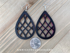 Pink and Black - Geometric Pattern - Painted Wooden Earrings