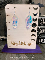 Load image into Gallery viewer, Celestial Crystals Two - Witchy Earrings - Engraved Iridescent Acrylic Handmade Jewelry
