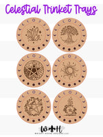 Load image into Gallery viewer, Celestial Wooden Trinket Trays - Engraved Coffee Coasters - Decorative Desk and Night Stand Organizer

