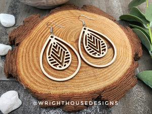 Geometric Teardrop Earrings - Style 8 - Select A Stain - Rustic Birch Wooden Handmade Jewelry
