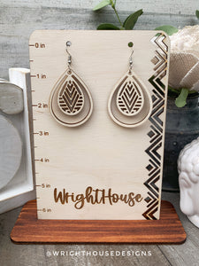 Geometric Teardrop Earrings - Style 8 - Select A Stain - Rustic Birch Wooden Handmade Jewelry