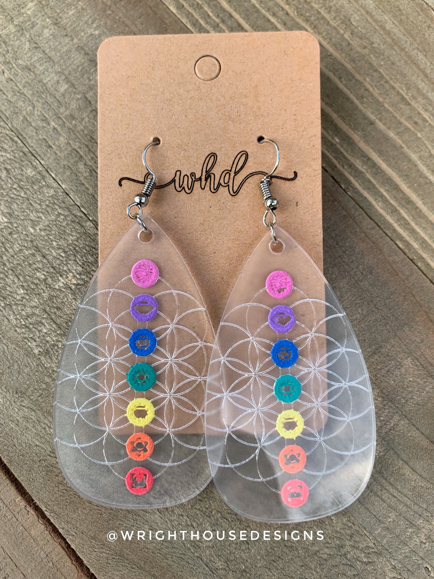 Chakra Flower of Life - Acrylic Pendant Earrings