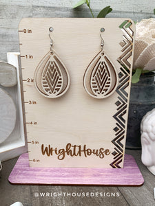 Geometric Teardrop Earrings - Style 5 - Select A Stain - Rustic Birch Wooden Handmade Jewelry