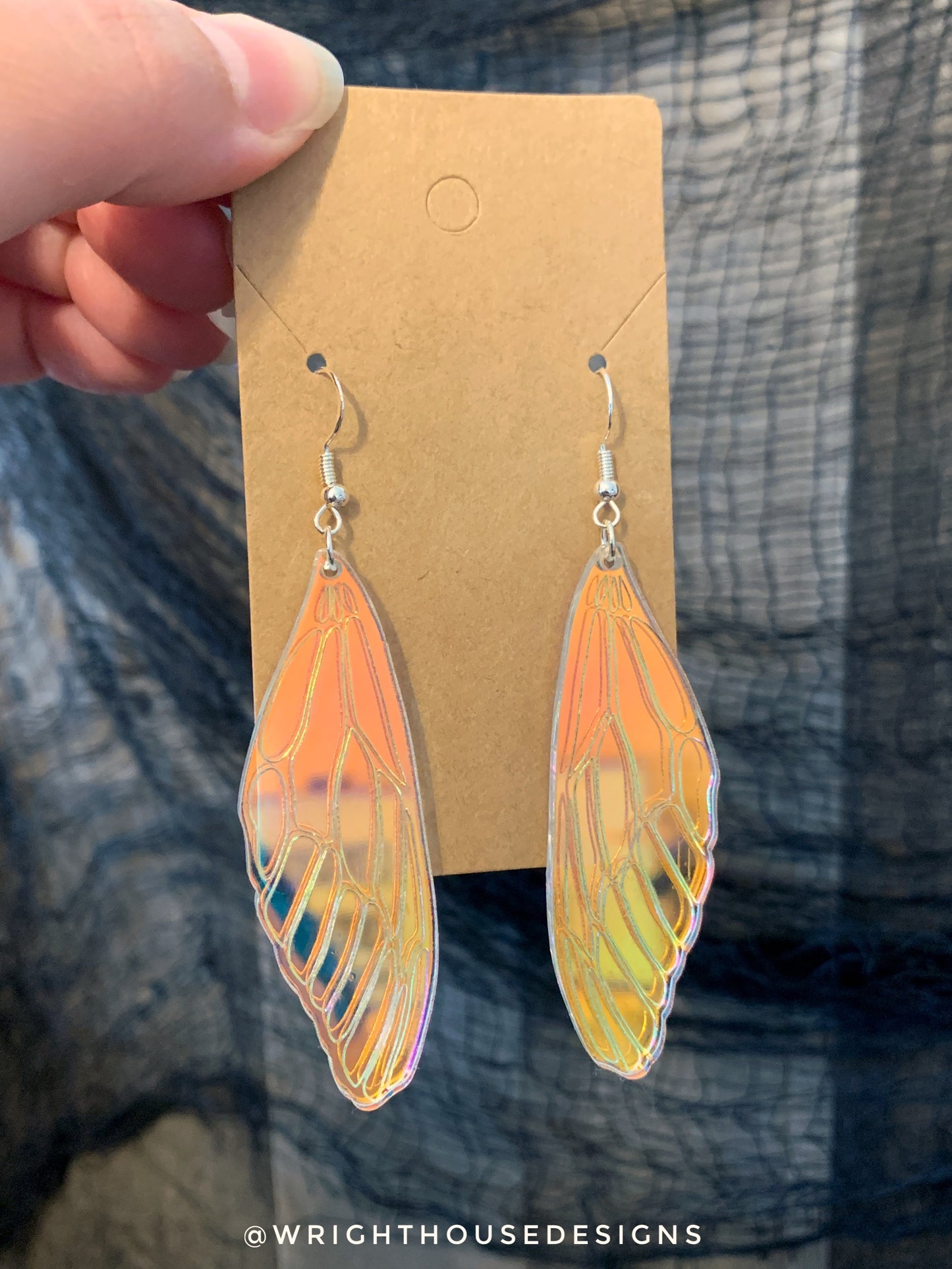 Dragonfly Wings - Witchy Earrings - Engraved Iridescent  Acrylic Handmade Jewelry