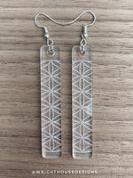 Load image into Gallery viewer, Flower of Life Dangle Earrings - Engraved Clear Acrylic - Laser Cut Accessories - Handmade Jewelry
