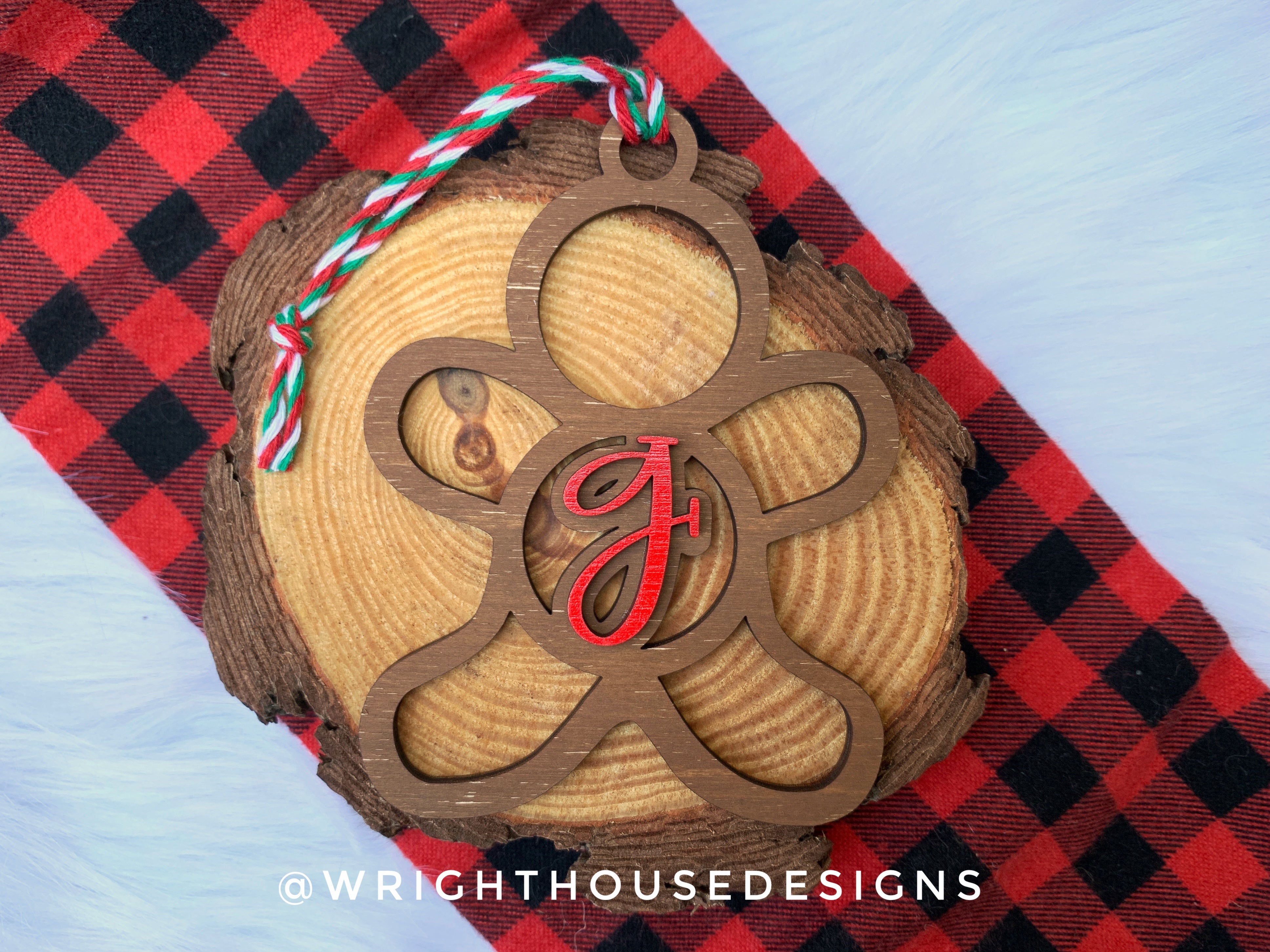 Personalized Gingerbread - Monogram Name Initial - Wooden Christmas Tree Ornament - Gift Bag Tag - Handmade - Winter Decor - Holiday Gift