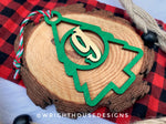 Load image into Gallery viewer, Personalized Pine Tree - Monogram Name Initial - Wooden Christmas Tree Ornament - Gift Bag Tag - Handmade - Winter Decor - Holiday Gift
