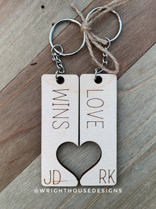 Love Wins - Couples Initial Interlocking Wooden Personalized Keychain