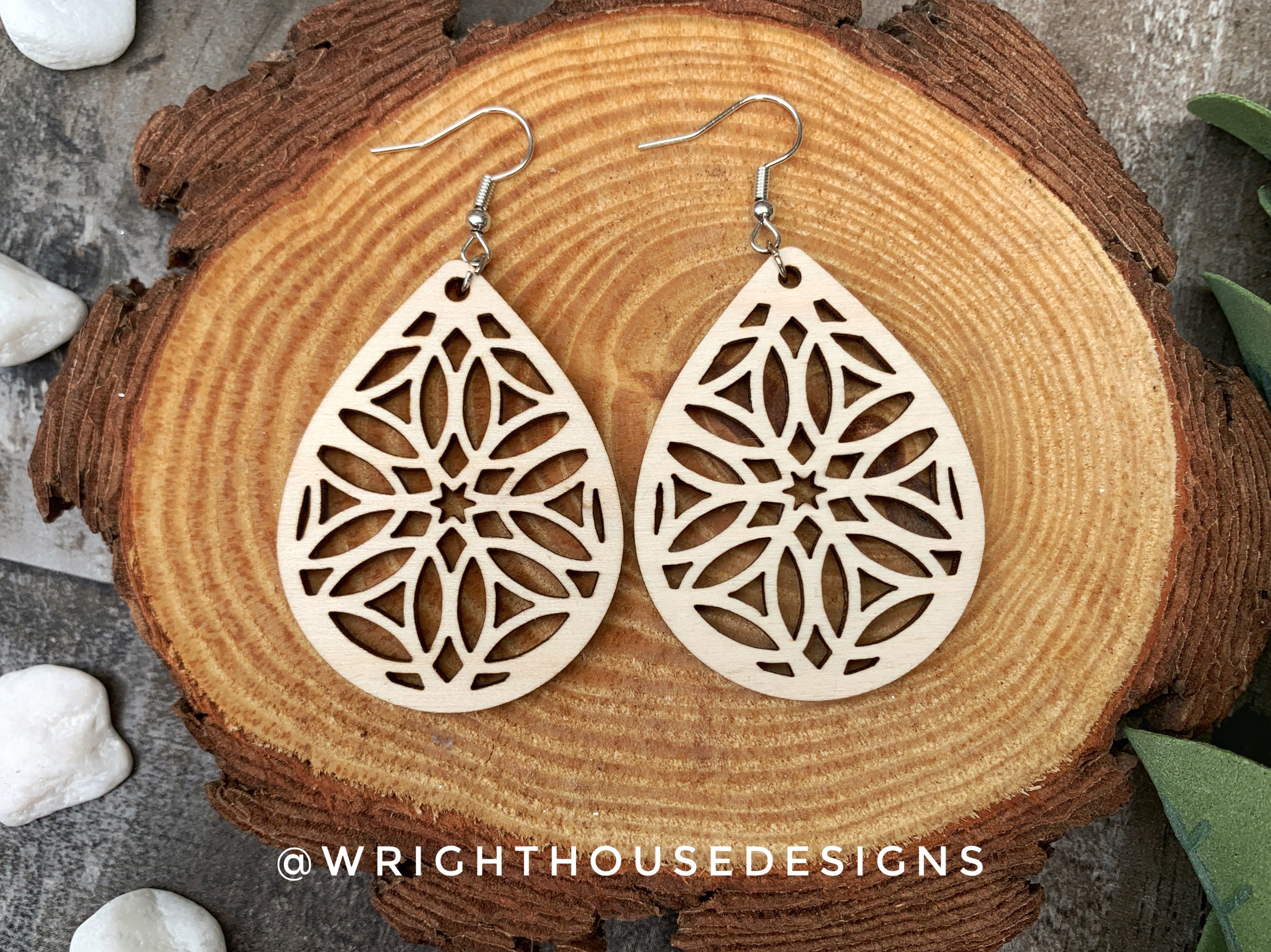 Geometric Teardrop Earrings - Style 10 - Select A Stain - Rustic Birch Wooden Handmade Jewelry