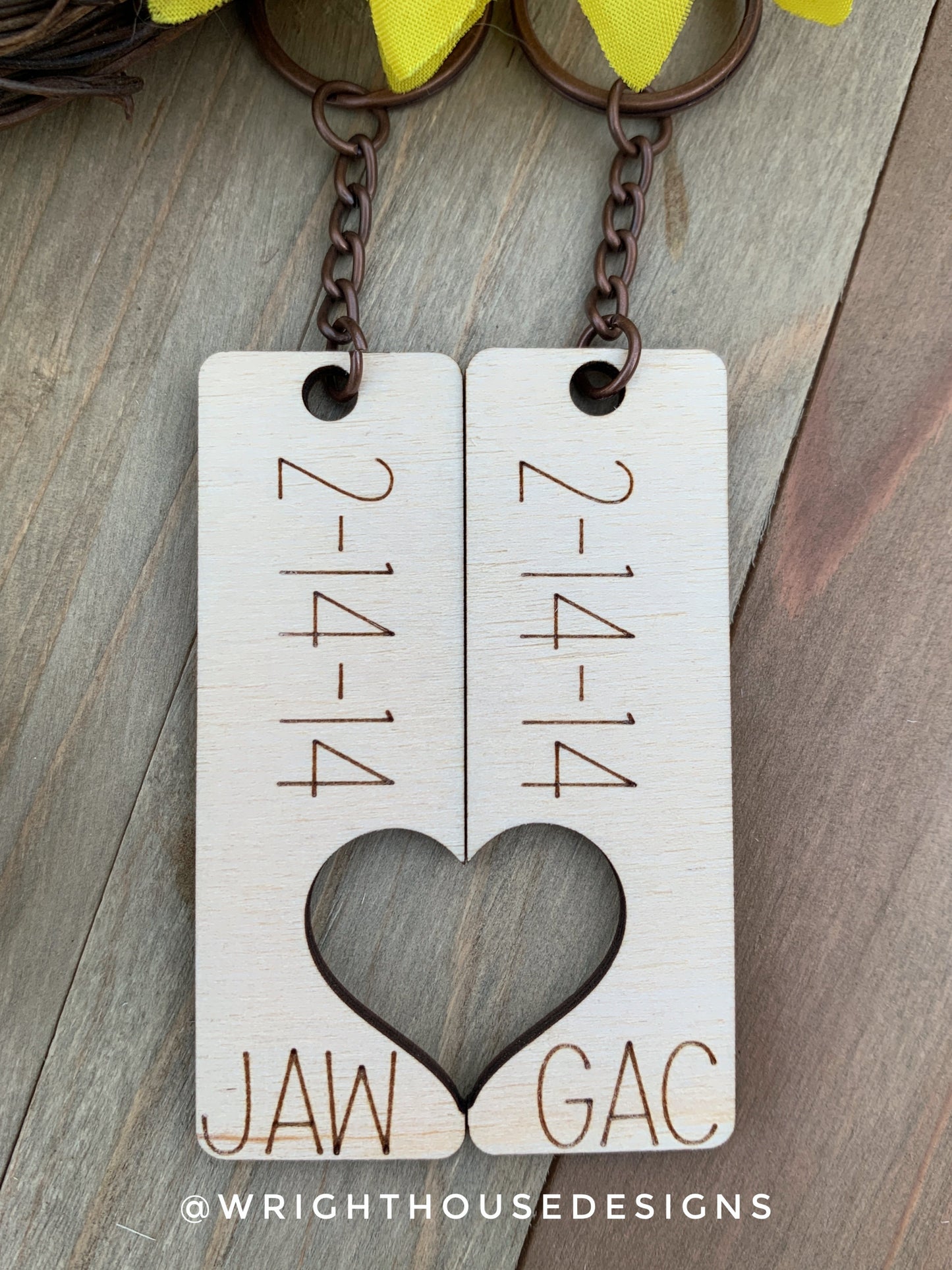 Anniversary His and Hers Initial Interlocking Wooden Personalized Keychain