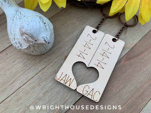 Anniversary His and Hers Initial Interlocking Wooden Personalized Keychain