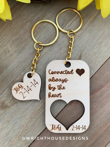 Connected Always By The Heart - Couples Interlocking Wooden Personalized Keychain