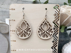Geometric Teardrop Earrings - Style 9 - Select A Stain - Rustic Birch Wooden Handmade Jewelry