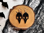 Load image into Gallery viewer, Gothic Style Bird Skulls - Witchy Halloween Earrings - Glitter Black Acrylic Handmade Jewelry
